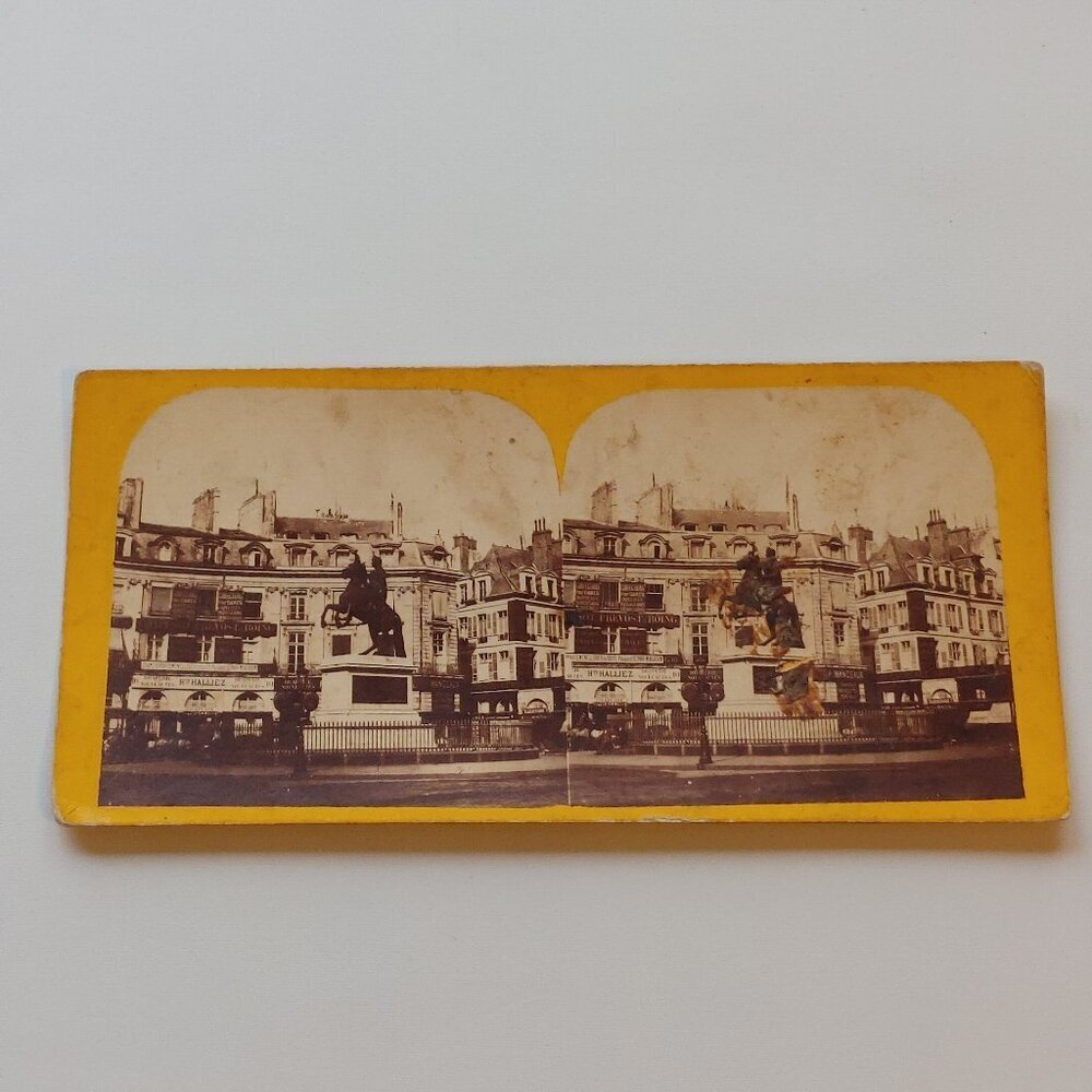 ANTIQUE STEREOGRAPH CARD Palace of Victories Statue of Louis XIV
